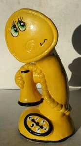 Candlestick Telephone Figurine Coin Bank Composite Cartoon Face Hand Painted VTG - Picture 1 of 1