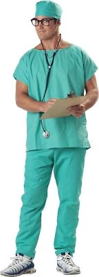 Doctor Scrubs Green Surgeon Nurse Hero Fancy Dress Up Halloween Adult Costume - Image 1 of 2