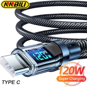 Câble de Charge USB Type-C Super Rapide 120W Tresse Chargeur Téléphone Plomb avec Affichage - Photo 1 sur 7