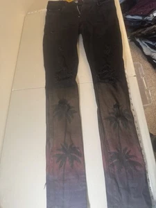 Pantalones de mezclilla elásticos negros/marrones Amiri Jeans para hombre Night Palm Thrasher 34 - Imagen 1 de 7