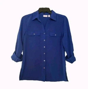 Kim Rogers Damen blau Langarm Button Down Top Petite Small - Bild 1 von 4