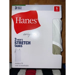 Hanes Men's Stretch Tank Tops, Black/Green/White, Size Small, New, 3 Pack - Picture 1 of 5
