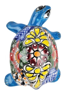 Aqua Blue Talavera Turtle Handmade Mexican Ceramic Garden Figurine - Picture 1 of 11