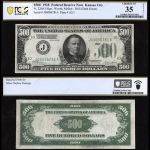 1928 $500 Bill | Federal Reserve Note - Fr. 2200-J - PCGS 35 - Picture 1 of 3