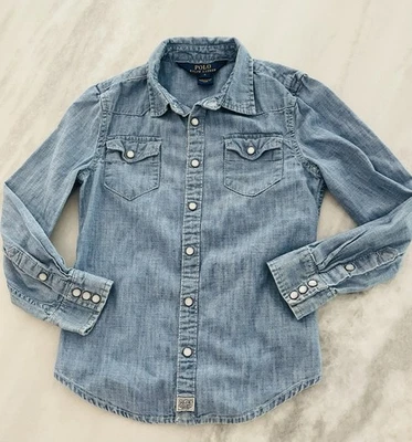 Camisa de mezclilla manga larga con botones a presión POLO Ralph Lauren talla 6 para niñas Foto 1 de 4