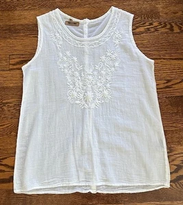 MELTEM COLLECTION WOMEN WHITE 100% Cotton Gauze SUMMER TANK Top SIZE M - Picture 1 of 9