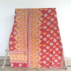 Edredón doble Art Kantha hecho a mano manta reversible vintage algodón tiro bohemio - Imagen 1 de 4