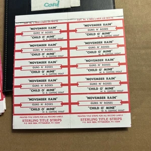 Guns N Roses November Rain/Child O Mine Sweet 10 Jukebox Title Strip  Sheet B6 - Picture 1 of 2