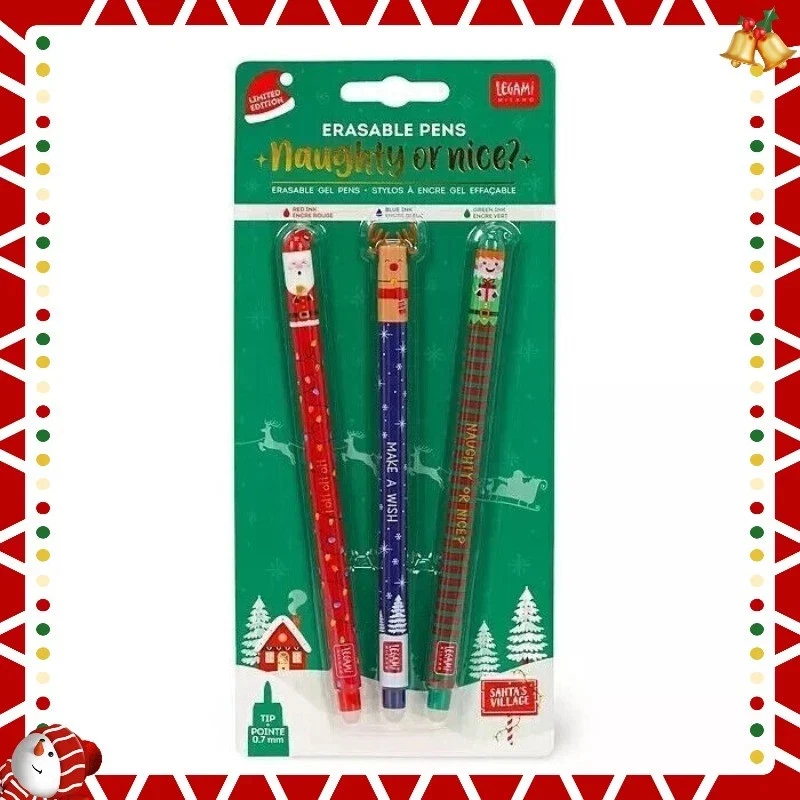 MARKENLOS 1/3PACK Legami Set Weihnachten löschbaren Gelstiften Santa Claus Reindeer Elf