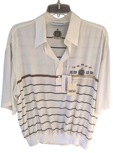 VTG Nautical Silk Shirt Mens L Short Sleeve Stripes Flags Pancaldi & B Italy NWT - Picture 1 of 8