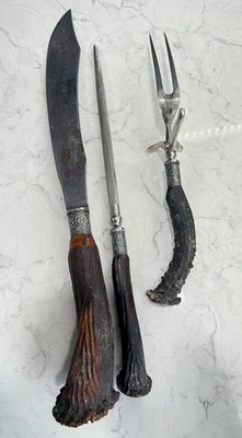 Antiguo juego de tallado monarch cutlery company asas de cuerno con monograma ~ juego de 3 piezas Foto 1 de 4