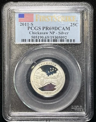 PCGS PR69DCAM 2011-S Chickasaw NP FS 1st Strike Quarter 25c SILVER Blast White - Image 1 of 4
