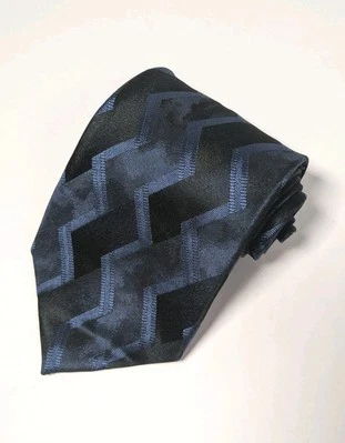 Murano Pure Silk Tie Mens Classic Blue/Black Geometric  Lines Made USA - Image 1 of 4