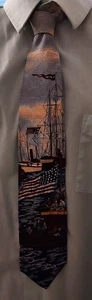 Americana Series "New York Harbor" Tango by Max Raab 100% Silk Nautical Ships - Picture 1 of 9
