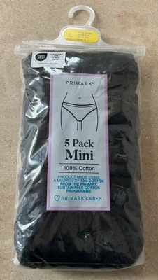 Paquete de 5 mini calzoncillos de algodón 100 % Primark ropa interior para mujer talla 14/16 Reino Unido nuevos con etiquetas negros Foto 1 de 2
