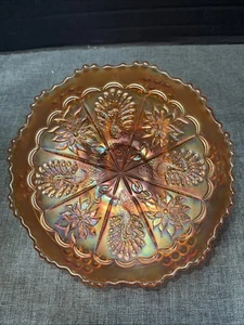 Fenton Carnival Glass Peacock & Dahlia Carnival Bowl 6.5” Antique - Picture 1 of 2