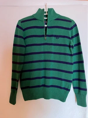 Suéter de vacaciones a rayas verde azul 1/4 cremallera talla L 14 16 para niños jóvenes Foto 1 de 4