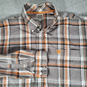 Cinch Langarm Hemd mit Knopfleiste Herren XL orange grau kariert 100% Baumwolle - Bild 1 von 9