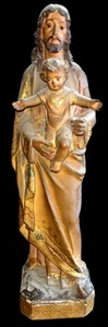 SAINT JOSEPH ET L'ENFANT. SCULPTURE EN PÂTE À BOIS. POLYCHROME.OLOT, ESPAGNE.XIX - Picture 1 of 1