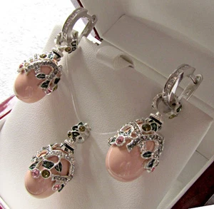 SUPERB ENAMEL EGG PENDANT & EARRINGS SET SOLID STERLING SILVER 925 GENUINE CORAL - Picture 1 of 1