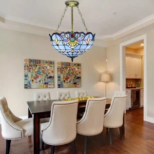 Tiffany Style Stained Flowers Glass Bowl Flush Mount Ceiling Light Fixture Lamp - Picture 1 of 8