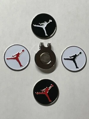 (4) Air Jordan Jumpman Michael Jordan MJ Nike 1" Coin Golf Markers W/Hat Clip