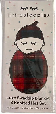 Juego de manta y sombrero anudado Little Sleepies rojo a cuadros de Navidad de lujo  Foto 1 de 2