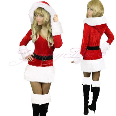 YUMMY BEE Sexy Mrs Claus Costume Women Santa Dress Christmas Fancy Dress Outfit UK 8-20