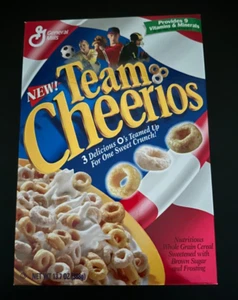 Vintage 1997 General Mills Team Cheerios Müsli 13,7 oz volle Box fabrikversiegelt - Bild 1 von 6