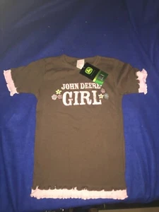Neu mit Etikett Lizenzhändler John Deere Mädchen braun/pink/pink Spitze Mädchen Größe XS T-Shirt - Bild 1 von 5