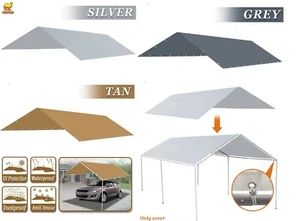 Waterproof Replacement Canopy 10x20 Ft Carport Tent Top Garage COVER Tie w Cords - Picture 1 of 26