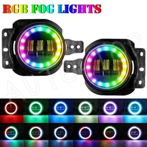 RGB Halo 4'' LED Fog Lights DRL Kit For Jeep Wrangler JL Gladiator JT 2018-2024 - Picture 1 of 10
