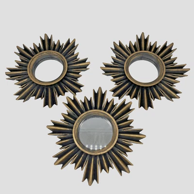 STARBURST MIRRORS WALL ART Decor Plastic Gold Black Starburst Replicas 10” Set~3 - Image 1 of 4