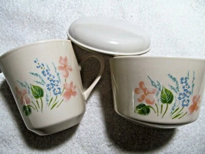 Crema y azucarero Corning Cornerstone patrón GLENORA 8 OZ con tapa floral Foto 1 de 4