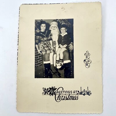 Vintage Creepy Christmas Photo Kids Sitting On Santa’s Lap Odd Portrait Holiday - Image 1 of 4