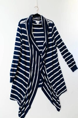Cárdigan abierto Soft Surroundings para mujer azul marino blanco a rayas XL asimétrico Foto 1 de 4