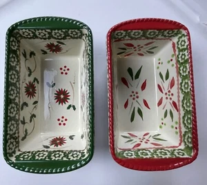 Temptations 12 oz Christmas Mini Stoneware Ramekin Loaf Pan W/Lid Lot Of 2 - Picture 1 of 4