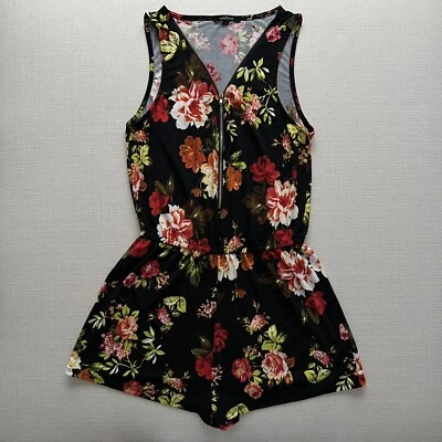 Ambiance Womans S Romper Rayon Blend Exposed Zipper Floral Boho Bohemian - Image 1 of 3