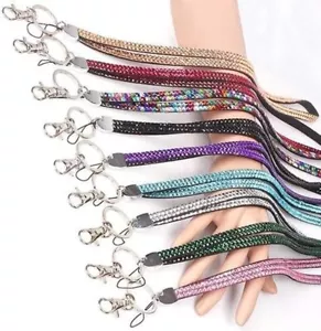 Llavero bandolera Lanyard 10 mm mosquetón pedrería piedras Bling - Imagen 1 de 19