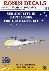 1/72 Ronin Decals SUD Allouette III Paint Masks for Heller Kit - Picture 1 of 3