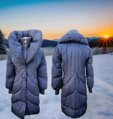 Abrigo acolchado Tahari 90 % ABAJO Parka azul con babero mujer talla S/P capucha cuello Foto 1 de 4