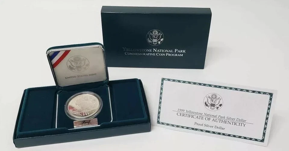 (1) 1999 P Yellowstone National Park Silver $1 Dollar Proof Coin w/Box & COA - Image 1 of 1