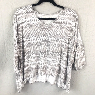 SBJ Austin 2 Top Womens XL  White Gray Ikat Diamonds Boutique Drapey Artsy Aztec - Image 1 of 4