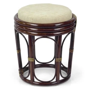 Handmade Round Stool Pier Rattan Wicker w/ Cushion Plant Stand, Dark Brown - Picture 1 of 8
