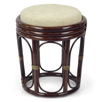 Handmade Round Stool Pier Rattan Wicker w/ Cushion Plant Stand, Dark Brown - Image 1 of 4