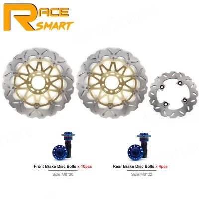 Rotores de disco de freno delanteros traseros + pernos de montaje para Kawasaki Ninja ZX9R 2002 2003 Foto 1 de 4