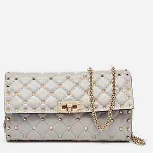 Valentino Grey Leather Rockstud Spike Chain Shoulder Bag - Picture 1 of 9