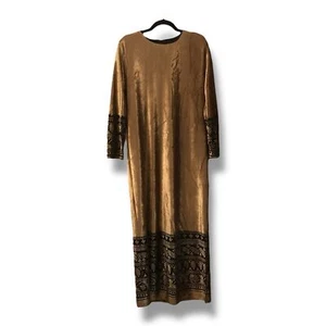 Vintage 70s Neiman Marcus Ruth Norman Gold Velvet Maxi Dress Size Medium - Picture 1 of 6