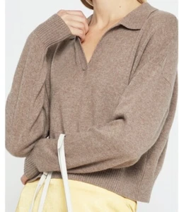 Neu ohne Etikett 158 $ Caara Damenpullover beige Haferflocken Kaschmirmischung kurz geschnitten Kragen Gr. S - Bild 1 von 11