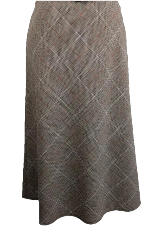 Y2K 90s Fashion Bug Stretch A-line Skirt Tan Herringbone Plaid Modest Knee S/M - Image 1 of 4